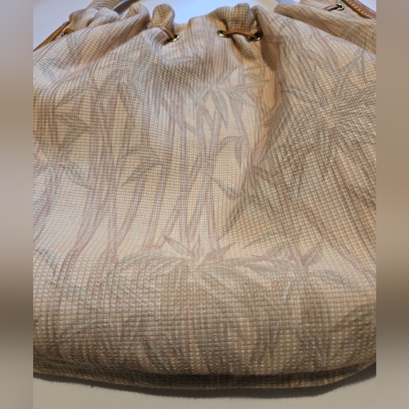 Tommy Bahama summer beach bag handbag 4 pocket purse palm trees wood handle tote - Picture 2 of 11